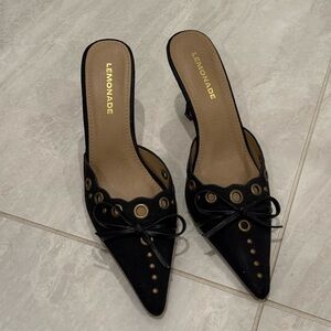 Black Suede Pointed Toe Slide Mules